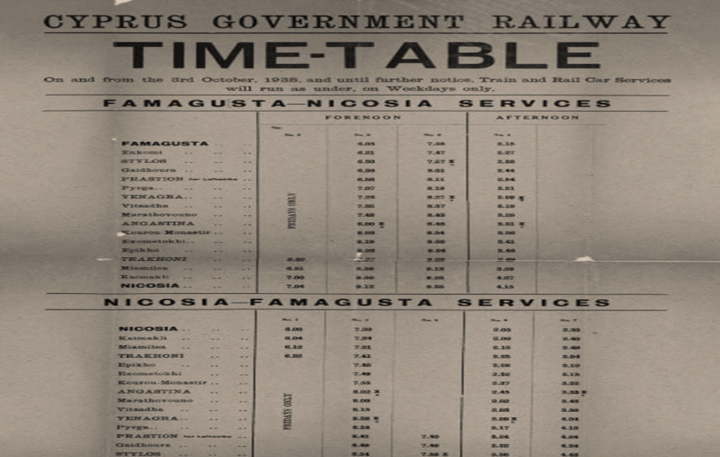 An Original Timetable From the Cyprus Government Railway