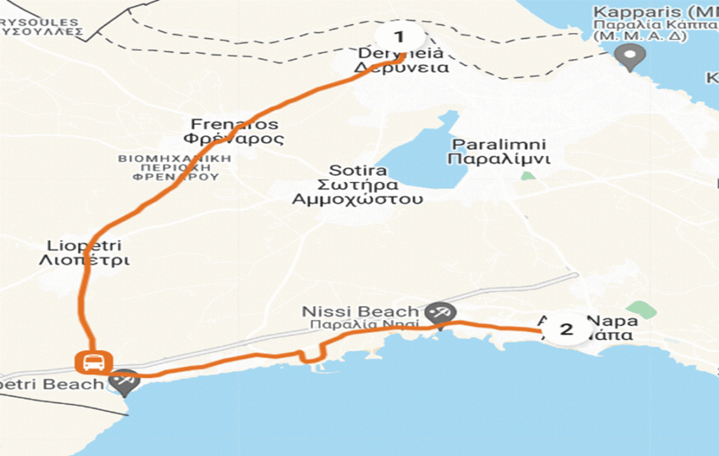 Bus Route From Ayia Napa To Anagennisi Stadium In Deryneia