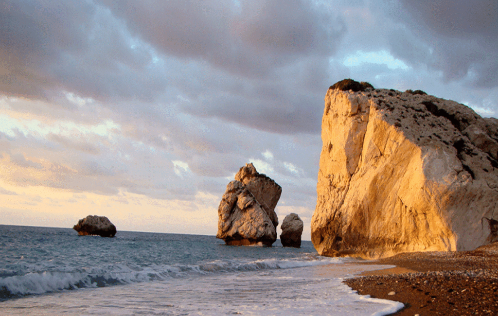 An Iconic Paphos Landmark, Aphrodite's Rock On The Coast Of The Paphos Regoon Of Cyprus