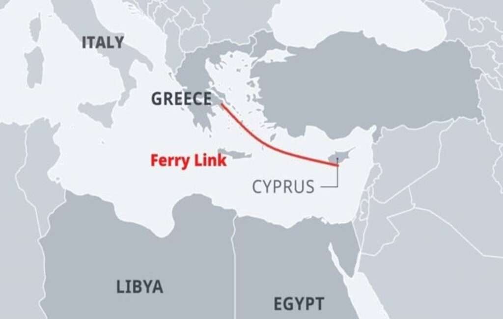 A Mapped Out Route For The Cyprus To Greece Ferry Service